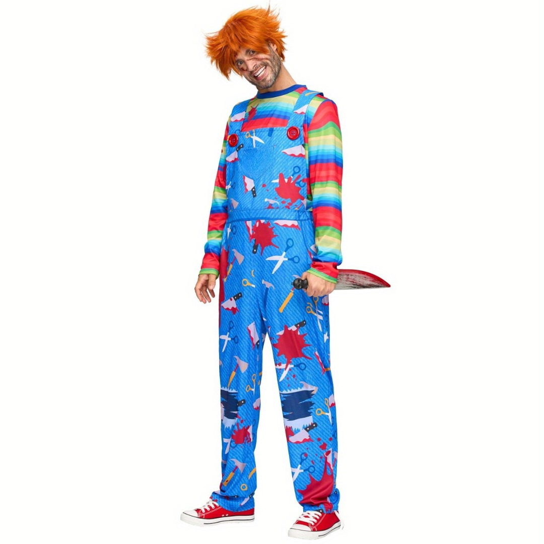 Costume d'Halloween pour Homme - Tenue Effrayante avec Perruque et Couteau