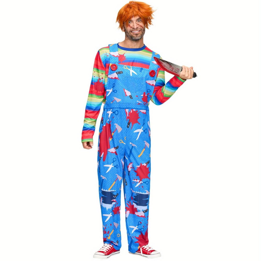 Costume d'Halloween pour Homme - Tenue Effrayante avec Perruque et Couteau