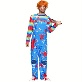 Costume d'Halloween pour Homme - Tenue Effrayante avec Perruque et Couteau