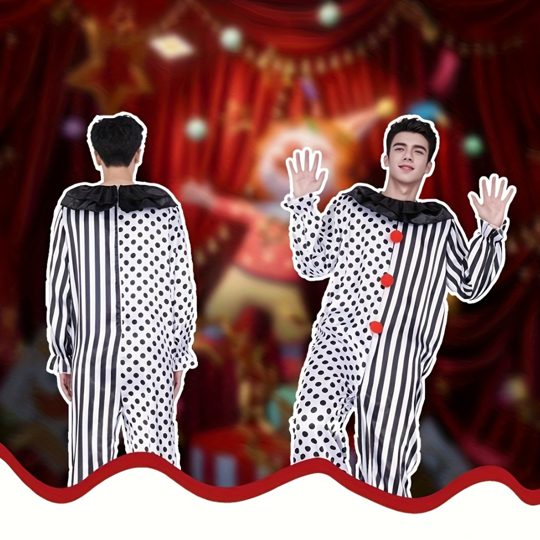 Costume de Clown Drôle pour Homme - Design à Pois et Rayures Audacieux