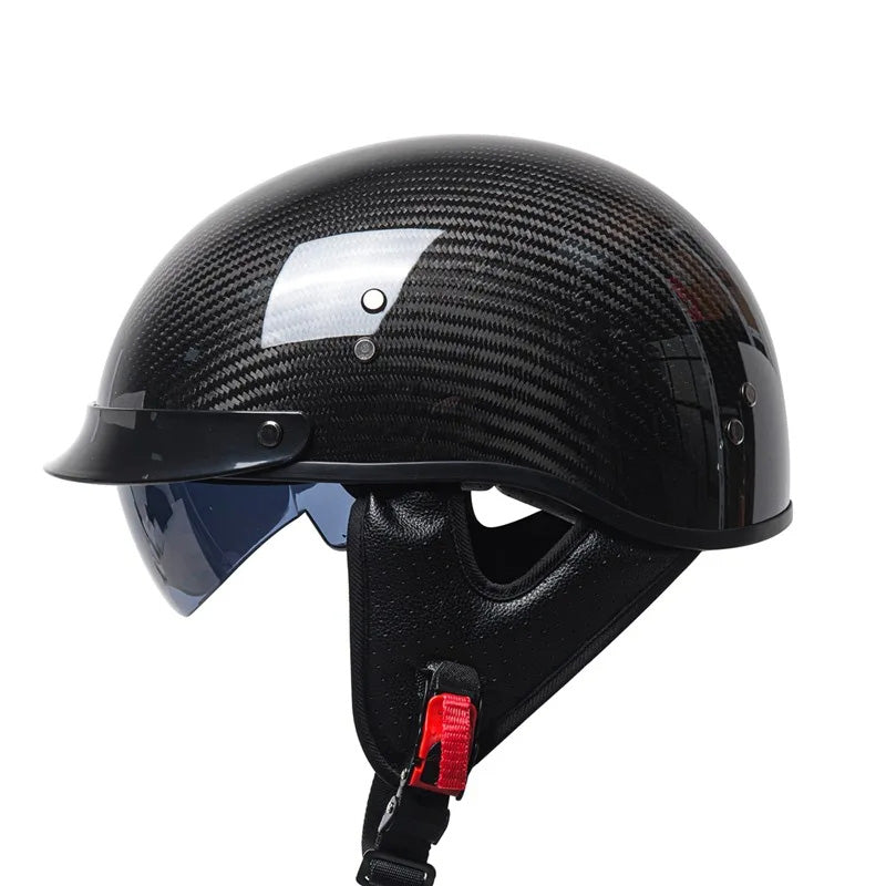 Casque Demi-Face en Fibre de Carbone - Style Rétro et Protection Sécurisée