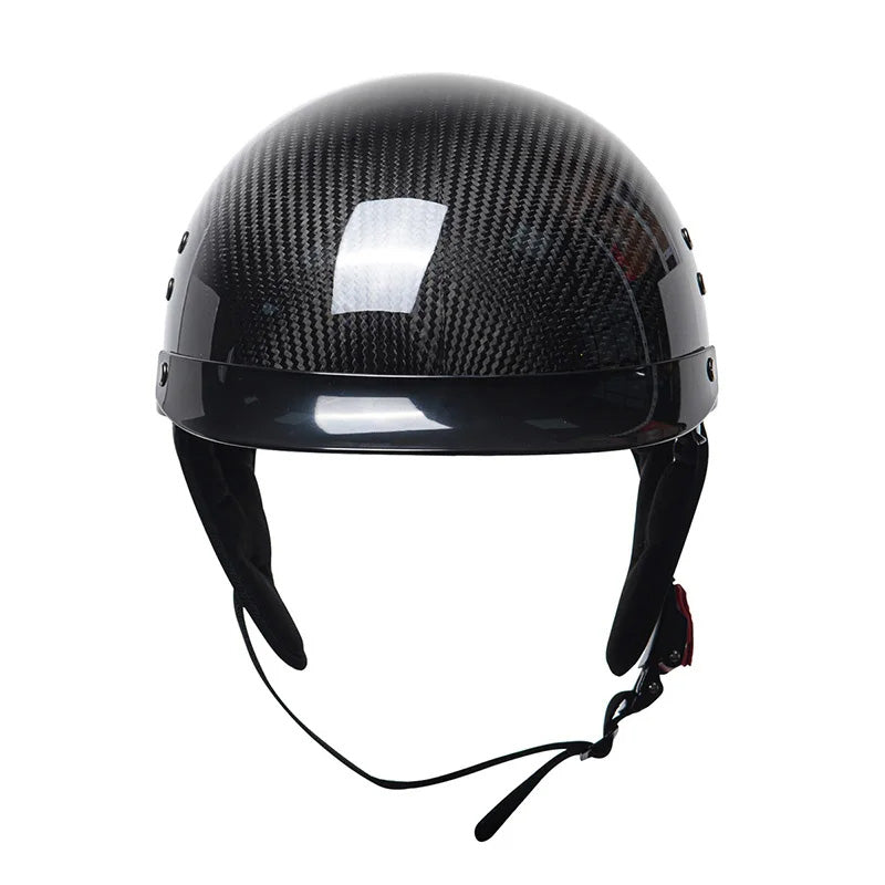 Casque Demi-Face en Fibre de Carbone - Style Rétro et Protection Sécurisée