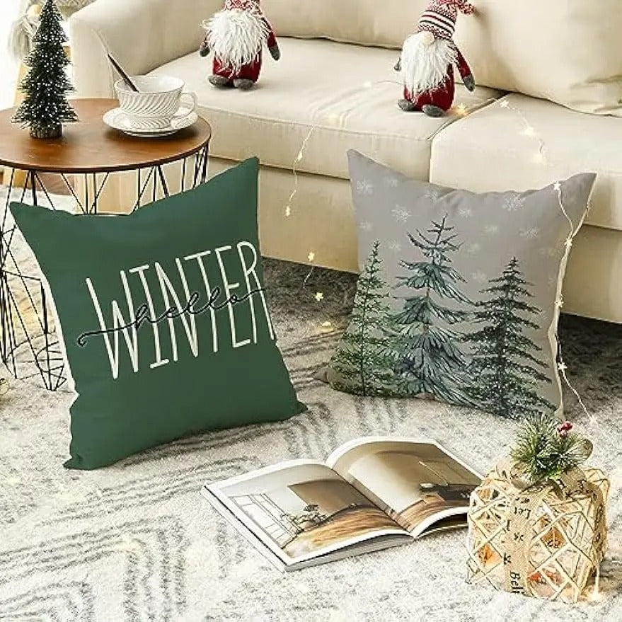 Housse de Coussin de Noël Verte - Design Festif et Confortable