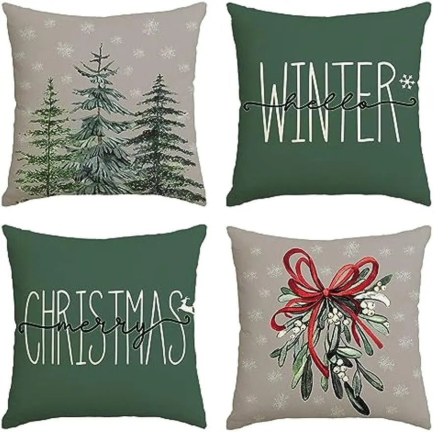 Housse de Coussin de Noël Verte - Design Festif et Confortable