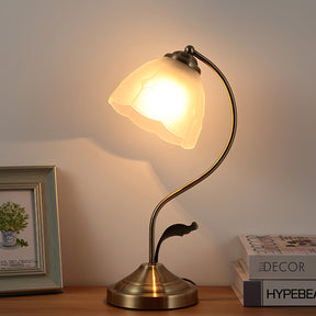 Lampe de Table Florale en Verre - Finition Dorée et Design Élégant