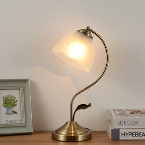 Lampe de Table Florale en Verre - Finition Dorée et Design Élégant