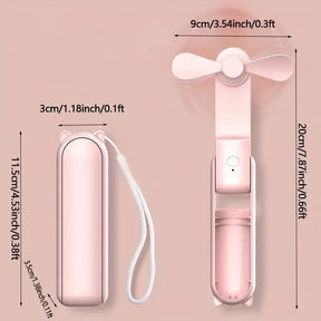Ventilateur Portable Rechargeable - 3 Vitesses, Pliable et Powerbank