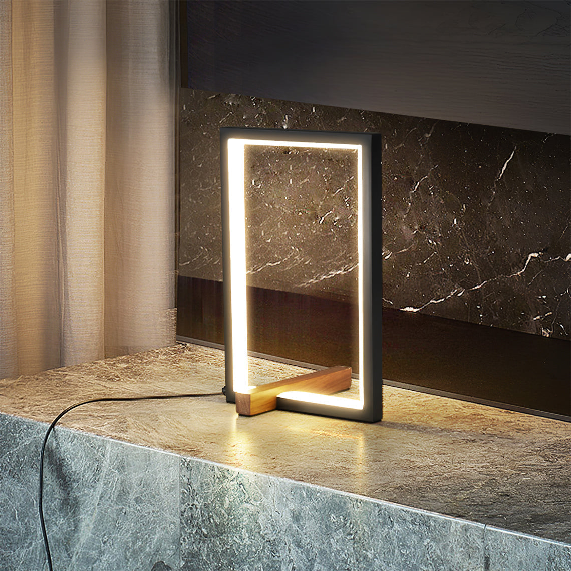 Lampe de Table en Cuivre et Noyer - Design Élégant et Éclairage Doux