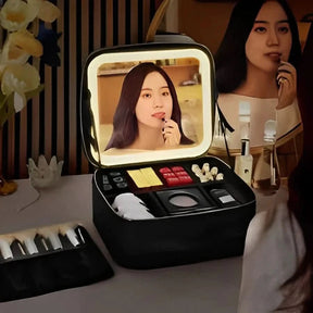 Trousse de Maquillage Portable - Miroir LED Intégré et Compact