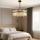 Lustre en Cristal Noir - Élégance Contemporaine et Lumineuse