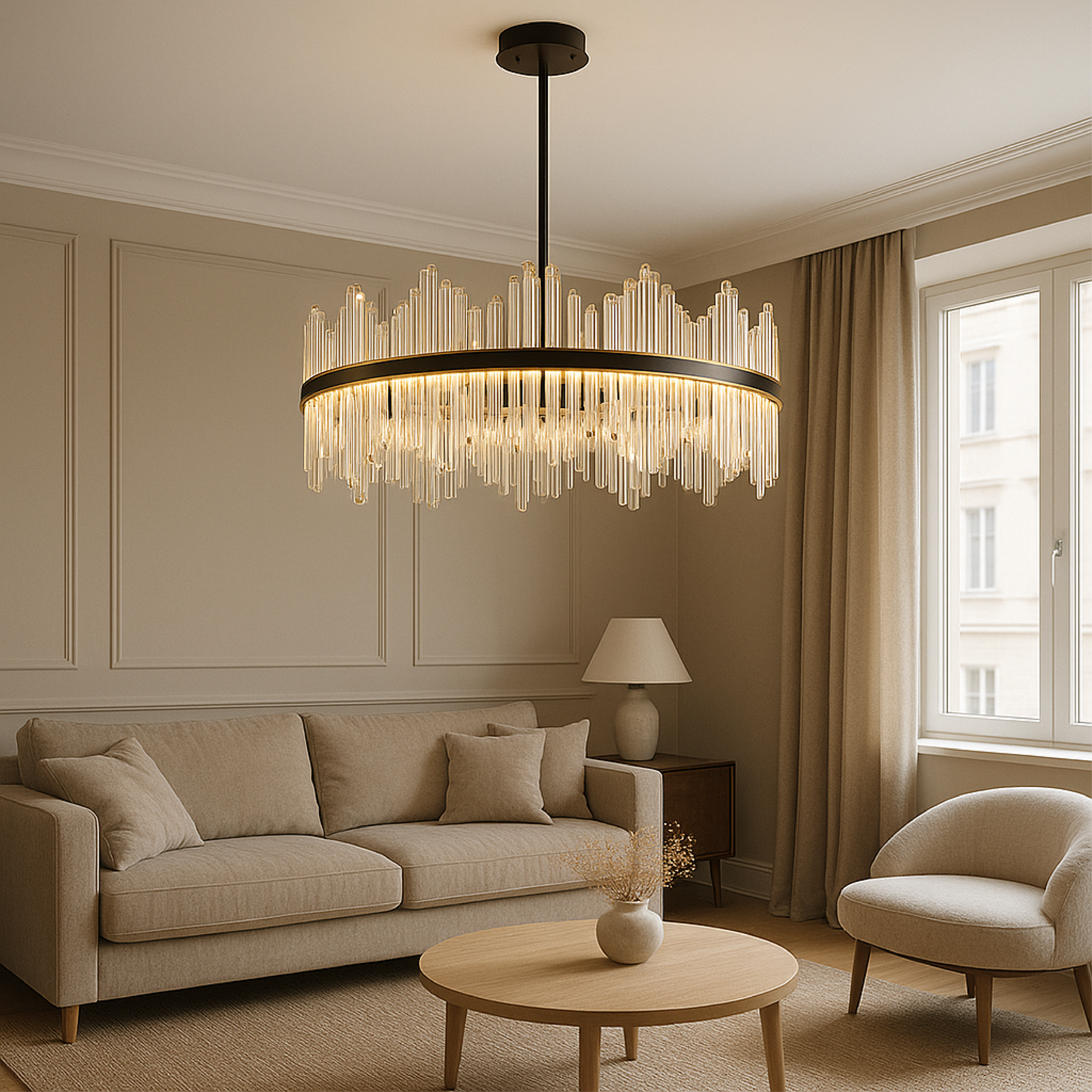 Lustre en Cristal Noir - Élégance Contemporaine et Lumineuse