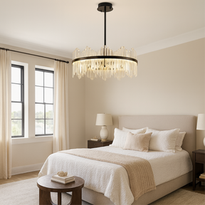 Lustre en Cristal Noir - Élégance Contemporaine et Lumineuse