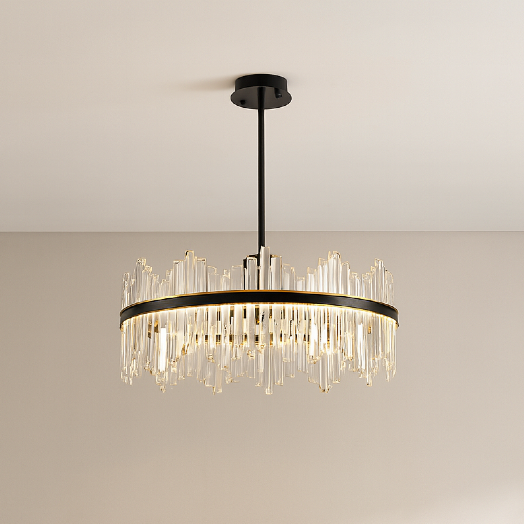 Lustre en Cristal Noir - Élégance Contemporaine et Lumineuse