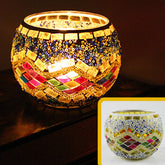 Porte-tealight en Verre Fait Main - Design Mosaïque Éclatant et Unique