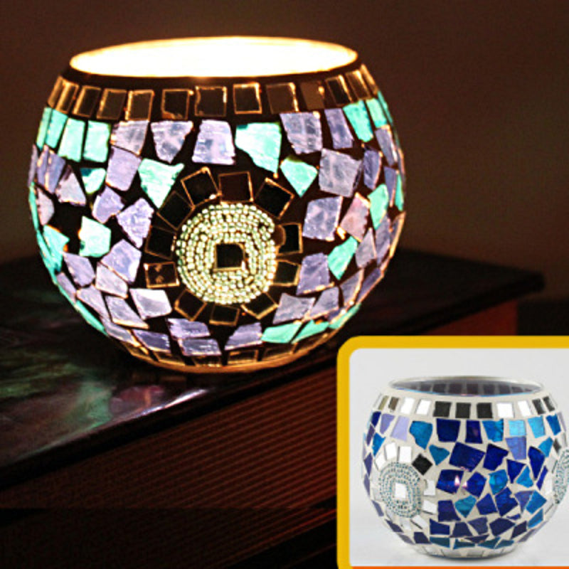 Porte-tealight en Verre Fait Main - Design Mosaïque Éclatant et Unique