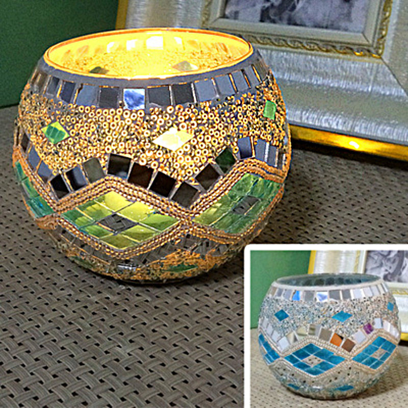 Porte-tealight en Verre Fait Main - Design Mosaïque Éclatant et Unique