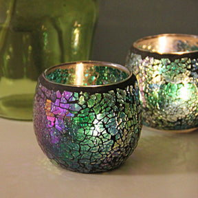 Porte-tealight en Verre Fait Main - Design Mosaïque Éclatant et Unique