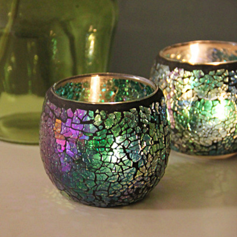 Porte-tealight en Verre Fait Main - Design Mosaïque Éclatant et Unique