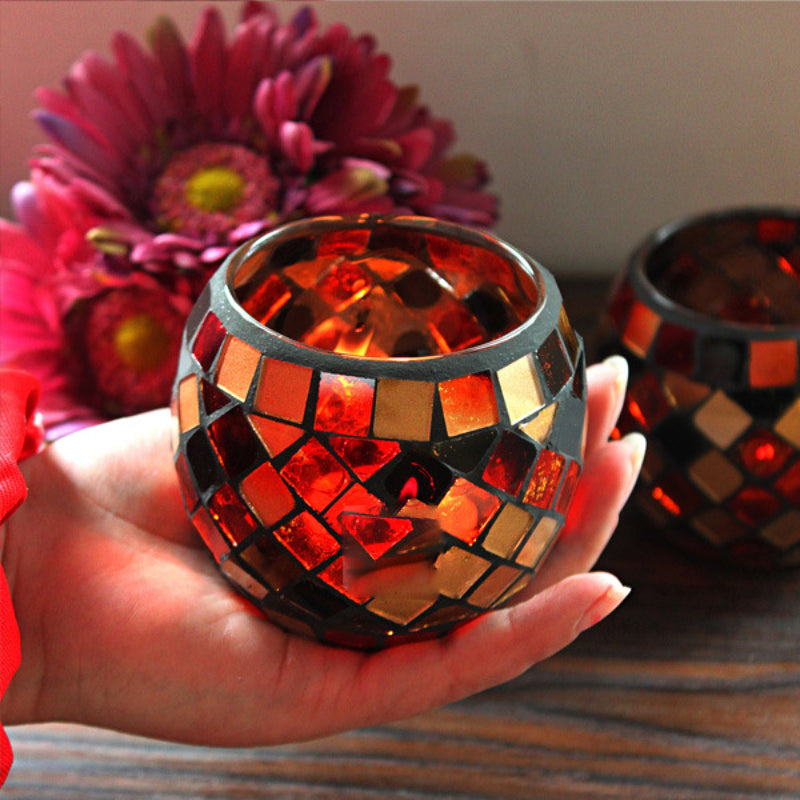 Porte-tealight en Verre Fait Main - Design Mosaïque Éclatant et Unique