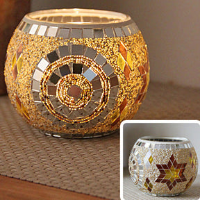 Porte-tealight en Verre Fait Main - Design Mosaïque Éclatant et Unique