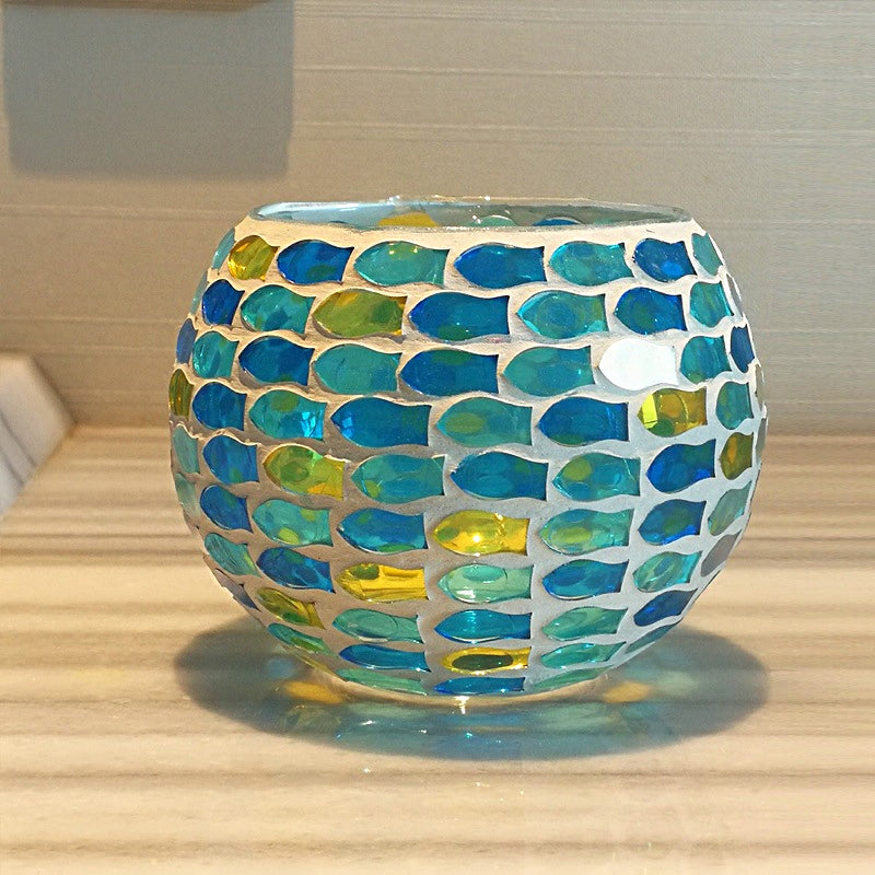 Porte-tealight en Verre Fait Main - Design Mosaïque Éclatant et Unique