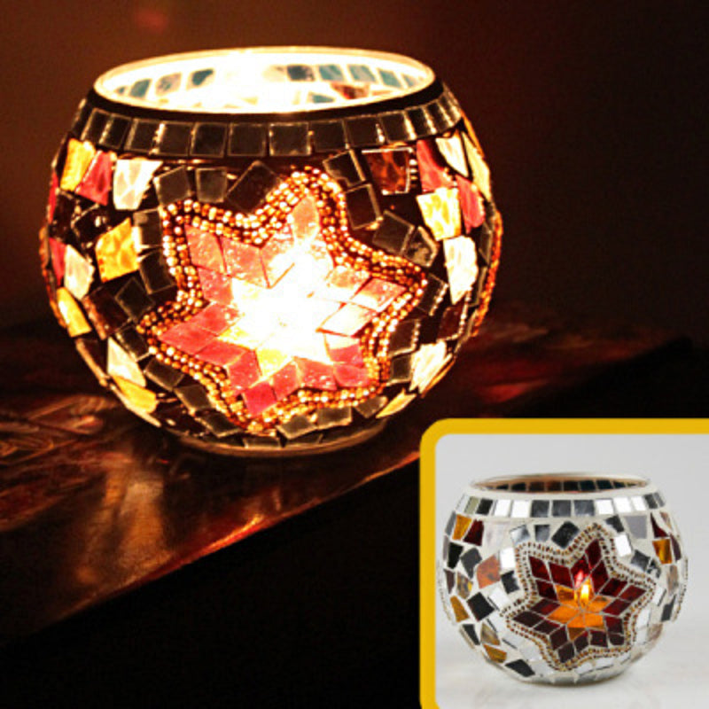 Porte-tealight en Verre Fait Main - Design Mosaïque Éclatant et Unique
