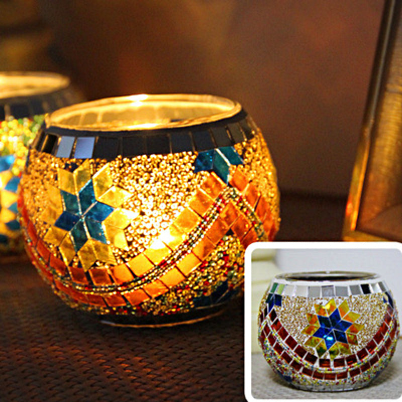 Porte-tealight en Verre Fait Main - Design Mosaïque Éclatant et Unique