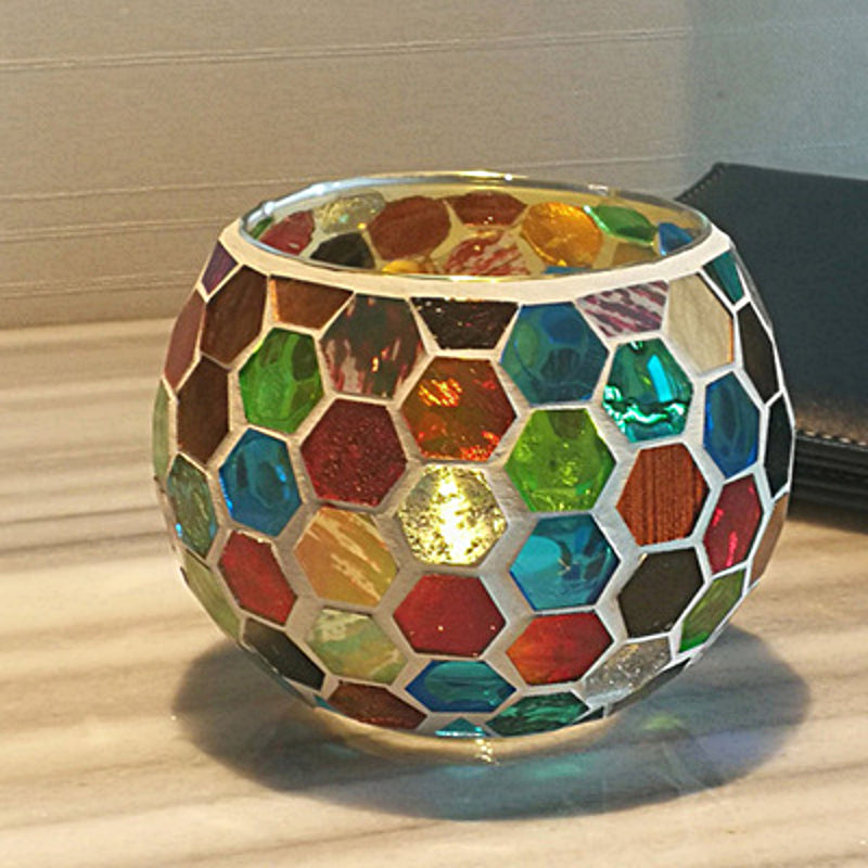 Porte-tealight en Verre Fait Main - Design Mosaïque Éclatant et Unique