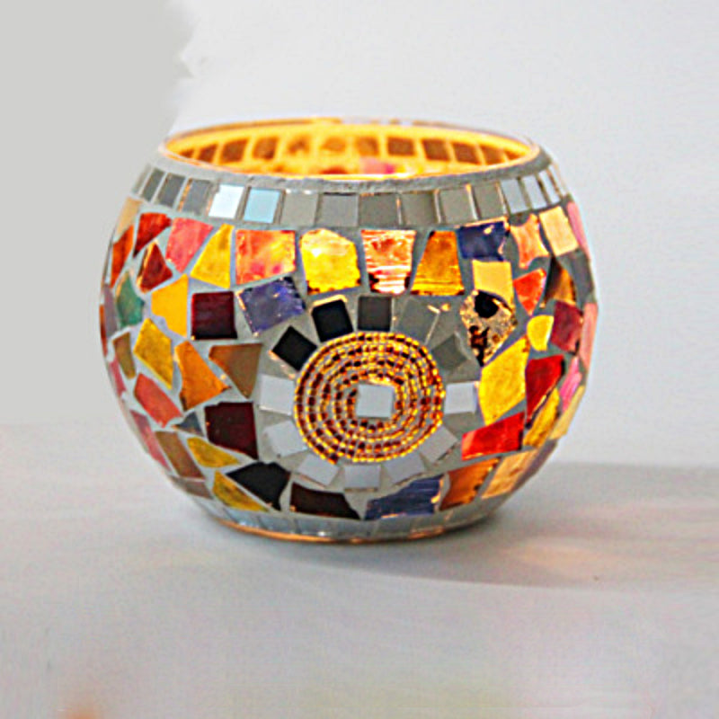 Porte-tealight en Verre Fait Main - Design Mosaïque Éclatant et Unique