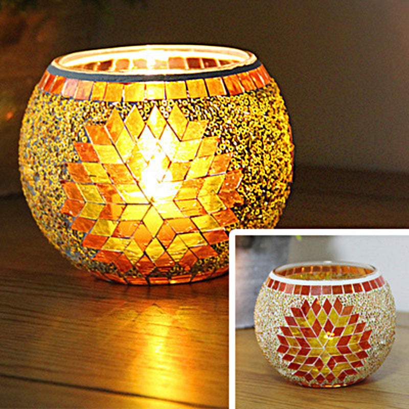 Porte-tealight en Verre Fait Main - Design Mosaïque Éclatant et Unique