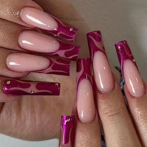 Ongles Press-On Roses Premium - Application Rapide et Élégante