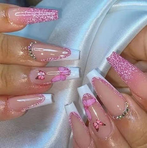 Ongles Press-On Roses Premium - Application Rapide et Élégante