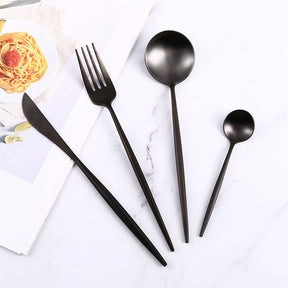 Couverts en Acier Inoxydable Noir - Ensemble Élégant pour Dîner Sophistiqué