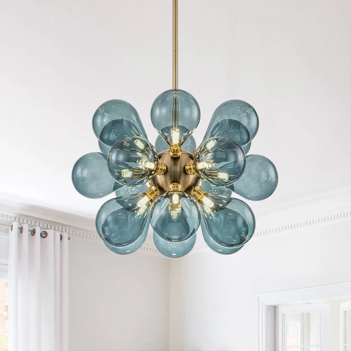 Lustre en Verre Bleu Contemporain - Éclairage Élégant et Accueillant