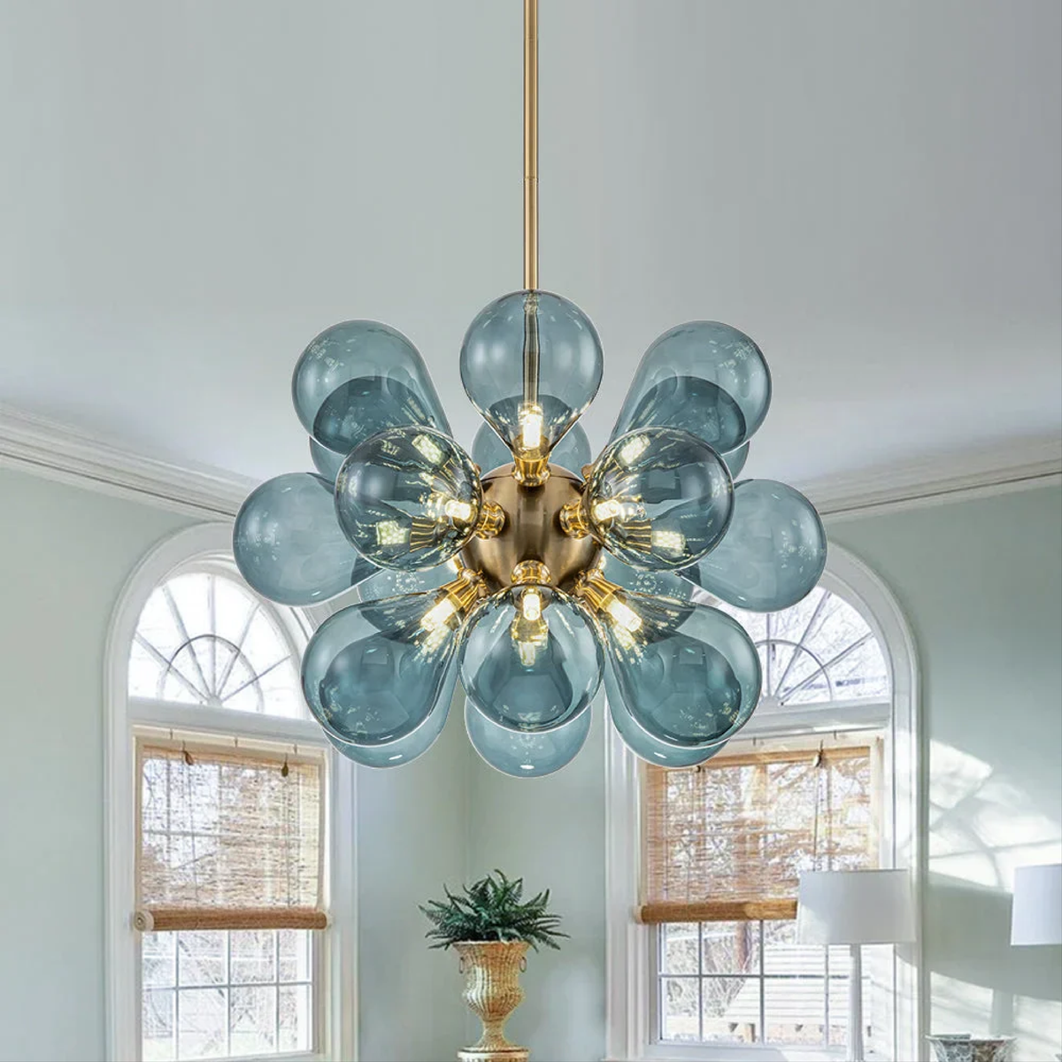 Lustre en Verre Bleu Contemporain - Éclairage Élégant et Accueillant