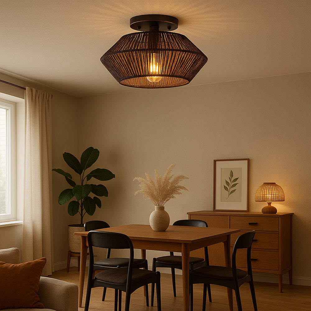 Lampe de Plafond en Bambou Tressé - Élégance Contemporaine et Chaleur Artisanale