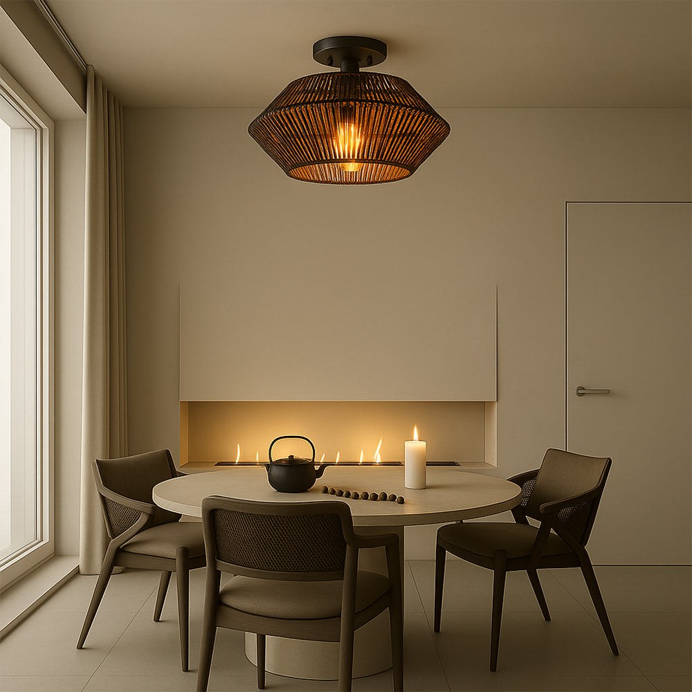 Lampe de Plafond en Bambou Tressé - Élégance Contemporaine et Chaleur Artisanale
