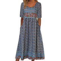 Robe Midi Fleurie pour Femmes - Tissu Aéré et Élégance Estivale