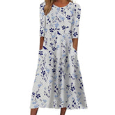 Robe Midi Fleurie pour Femmes - Tissu Aéré et Élégance Estivale