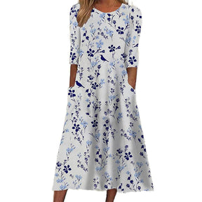 Robe Midi Fleurie pour Femmes - Tissu Aéré et Élégance Estivale