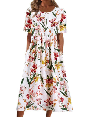 Robe Midi Fleurie pour Femmes - Tissu Aéré et Élégance Estivale