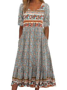 Robe Midi Fleurie pour Femmes - Tissu Aéré et Élégance Estivale