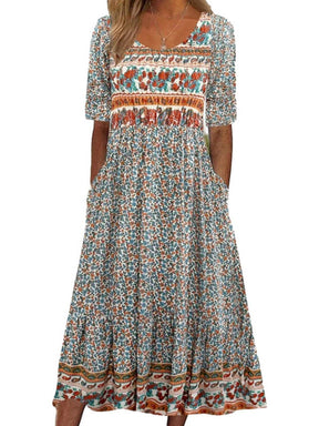 Robe Midi Fleurie pour Femmes - Tissu Aéré et Élégance Estivale