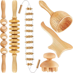 Rouleaux Musculaires en Bois - Set de 6 Outils pour Modelage Efficace