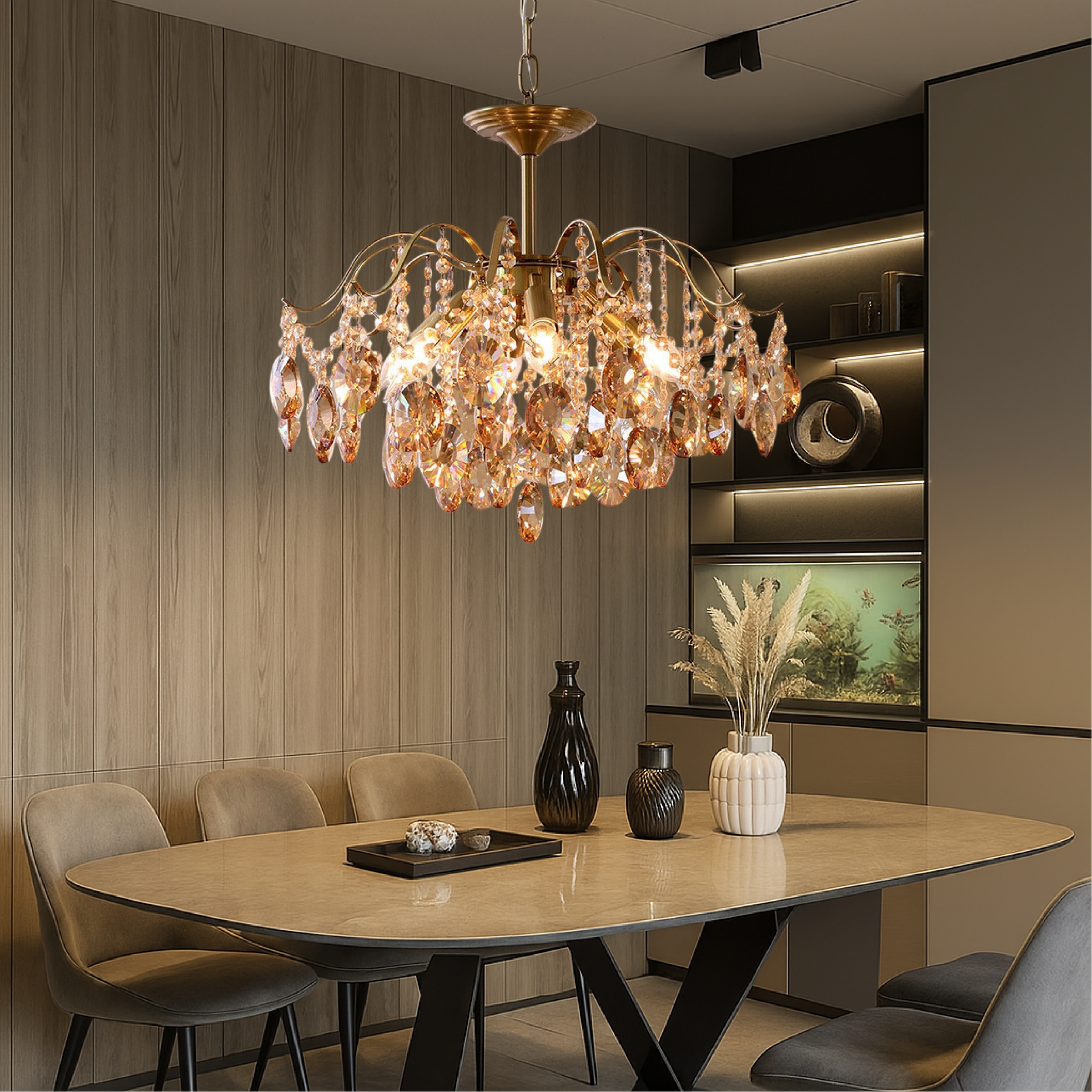 Lustre en Cristal Rétro - Élégance Vintage et Lumière Douce