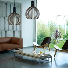 Luminaire Suspendu Scandinave - Élégance Minimaliste en Bois Naturel