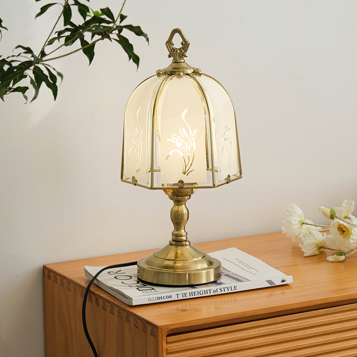 Lampe en Verre avec Motif Orchidée - Élégance et Lumière Chaude pour Intérieur