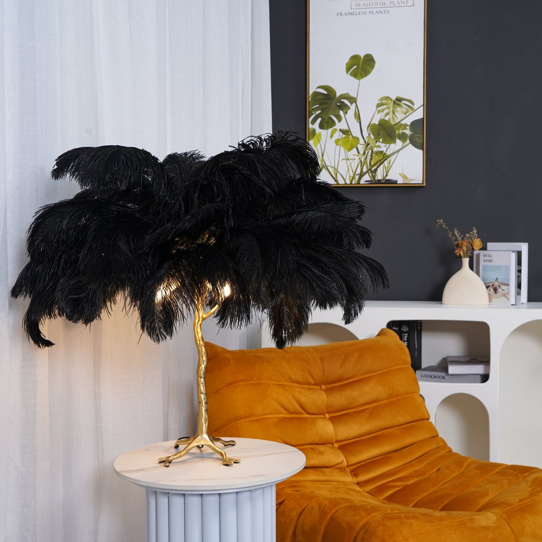 Lampe de Table Élégante en Plumes - Design Luxueux et Atmosphère Romantique