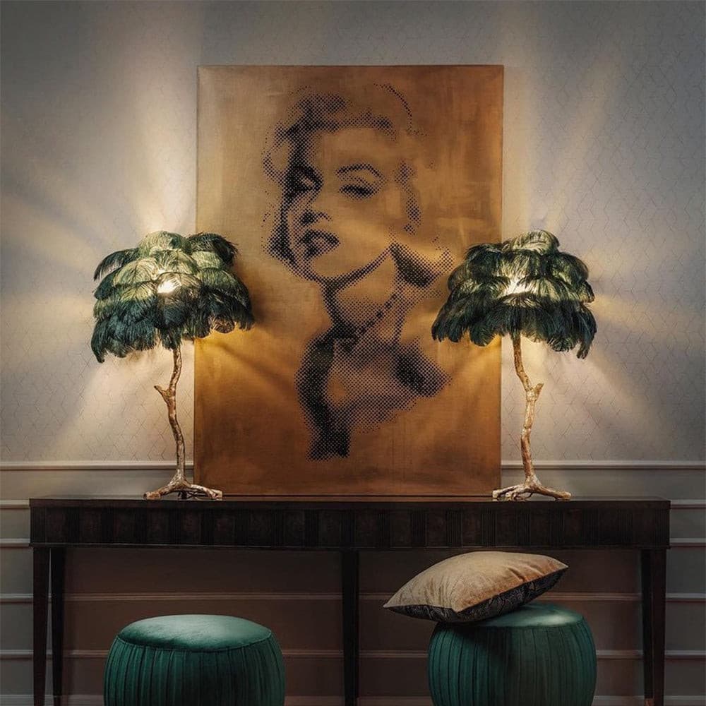 Lampe de Table Élégante en Plumes - Design Luxueux et Atmosphère Romantique