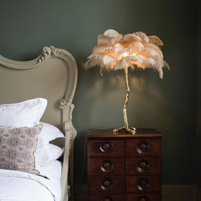 Lampe de Table Élégante en Plumes - Design Luxueux et Atmosphère Romantique